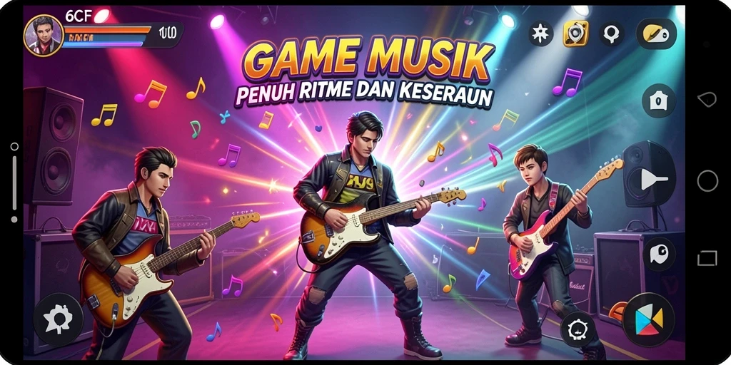 Tangkapan layar gameplay 6CF menampilkan aksi seru dalam mengikuti irama musik.