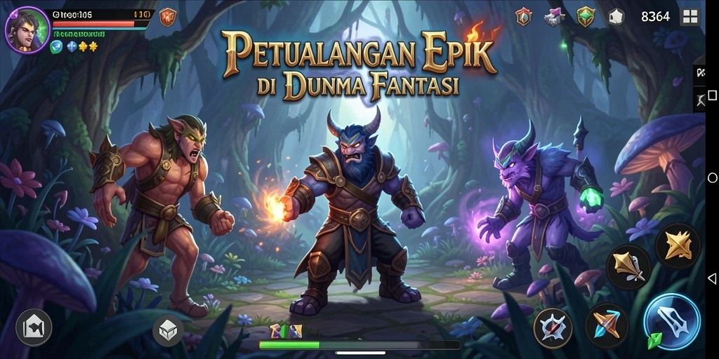 Screenshot menunjukkan aksi seru dalam pertempuran RPG.