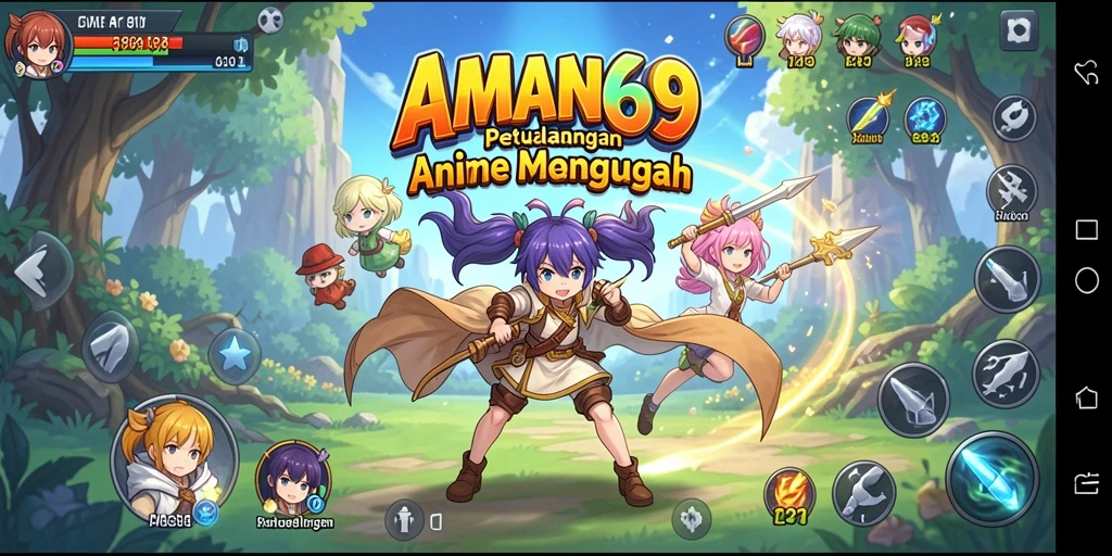 Tampilan gameplay AMAN69 dengan karakter anime yang menarik.