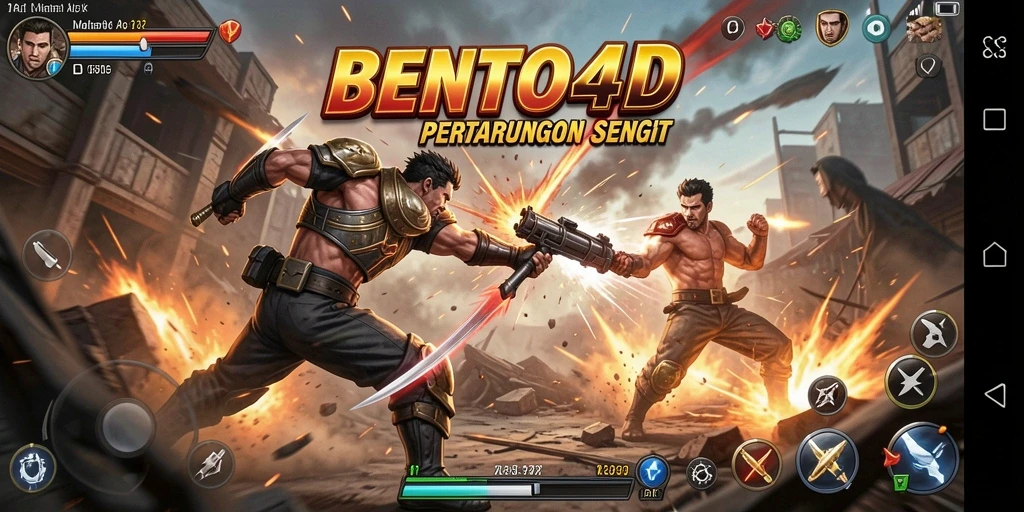 Screenshot BENTO4D menampilkan duel karakter yang mendebarkan.