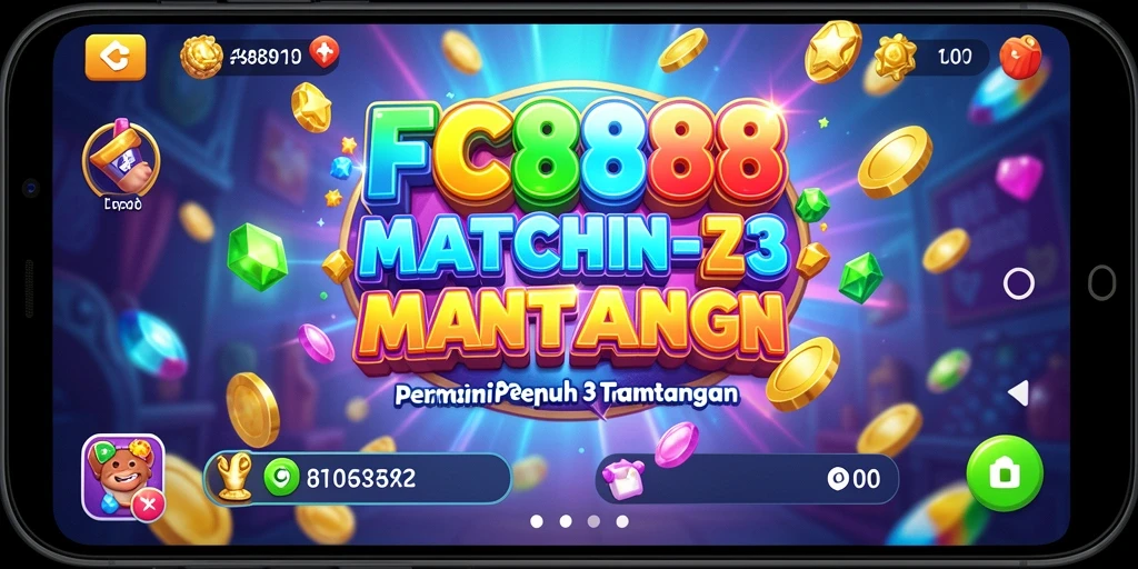 Tampilan gameplay FC888 yang penuh warna dalam genre Match-3.