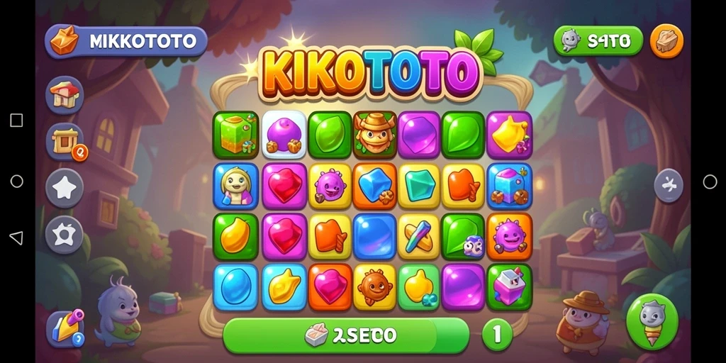 Tampilan gameplay KIKOTOTO dengan elemen berwarna-warni yang ceria.