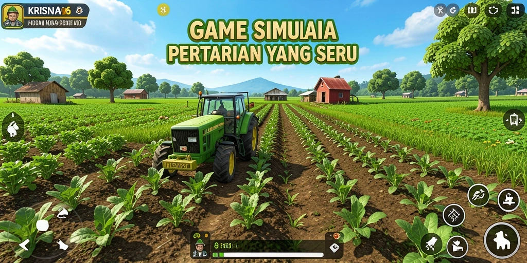 Tampilan gameplay KRISNA96 dengan aktivitas pertanian yang menarik.