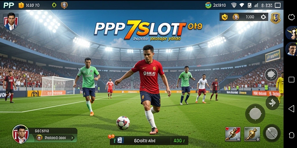 Screenshot PP7SLOT menampilkan aksi seru dalam pertandingan sepak bola.