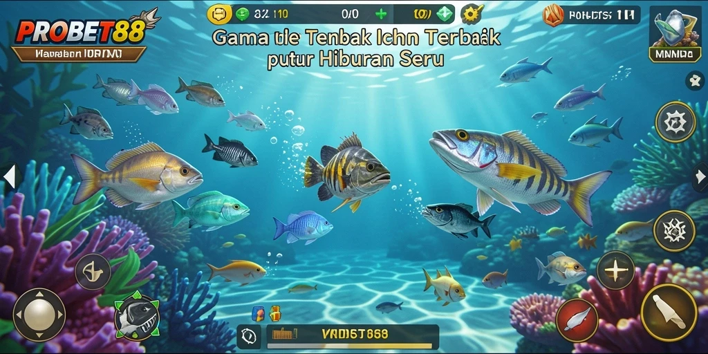 Screenshot PROBET88 menampilkan aksi seru menembak ikan.
