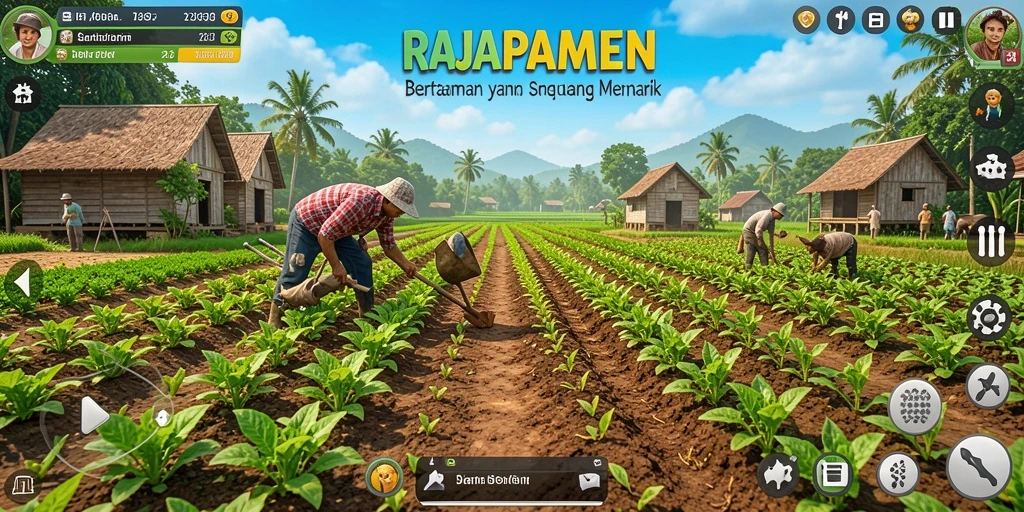 Screenshot gameplay RAJAPAMEN menunjukkan keseruan bertani.