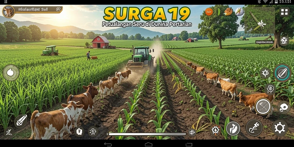Tangkapan layar SURGA19 menampilkan gameplay seru di ladang pertanian.